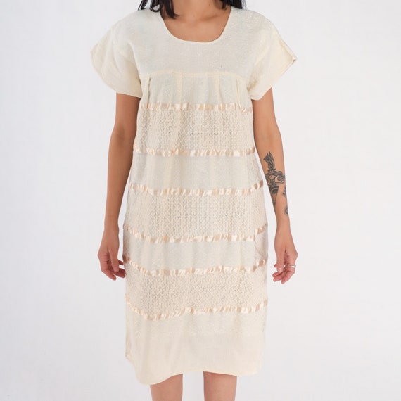 Cream Woven Dress 90s Cotton Midi Dress Mexican K… - image 9