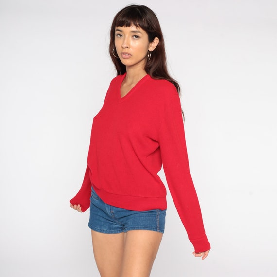 Red Sweater 80s V Neck Sweater Slouchy 80s Acryli… - image 3