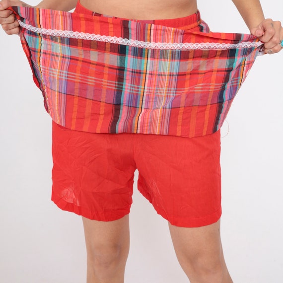Red Plaid Skirt 80s Mini Skirt Attached Shorts Re… - image 7