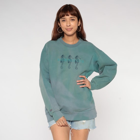 90s Seahorse Sweatshirt Jansport Sage Green Water Polo Club Graphic Faded Distressed Normcore Preppy Athletic Vintage Pullover Cozy Large L