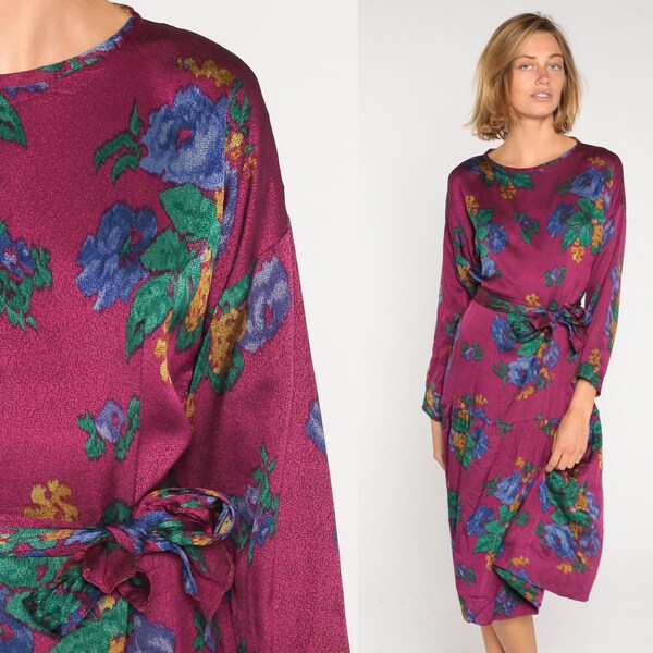 90s Floral Animal Print Midi Dress - Medium