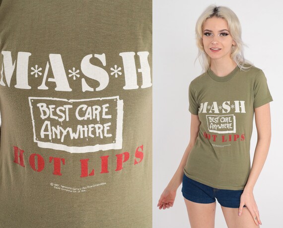 80s MASH Shirt M*A*S*H Hot Lips Tshirt Best Care Anywhere Graphic T Shirt Tv Series Olive Green Retro Tee Vintage Television Extra Small xs