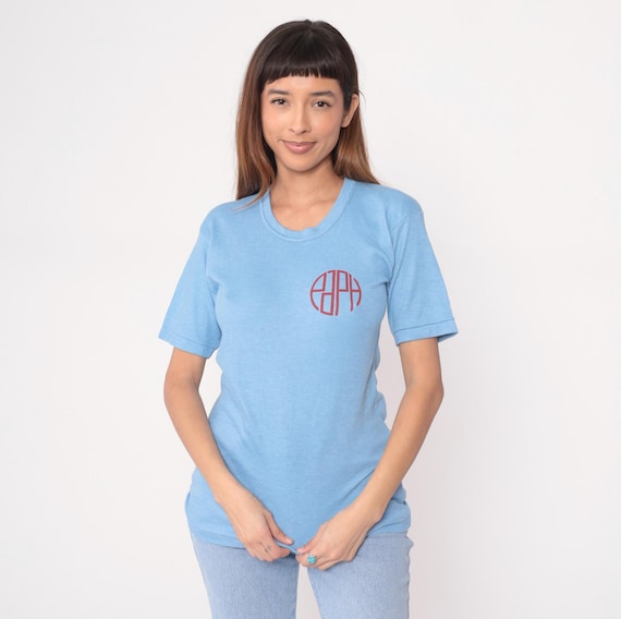 Plumbing Hardware Shirt 90s Company Blue Logo Tee Paco Asia Work Uniform Graphic T Shirt Vintage Crew Neck Short Sleeve Trade Work Small S