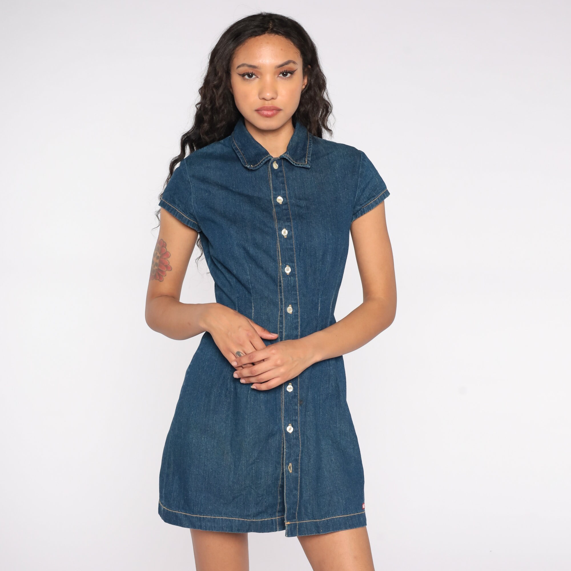 90s Denim Dress Bongo Mini Jean Dress Vintage 1990s Button Up Short ...