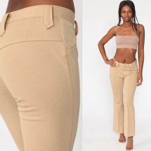 Bell Bottoms Pants 70s Boho Hippie Bellbottom Tan High Waisted 1970s Vintage Bohemian Trousers Mid Rise Small 26