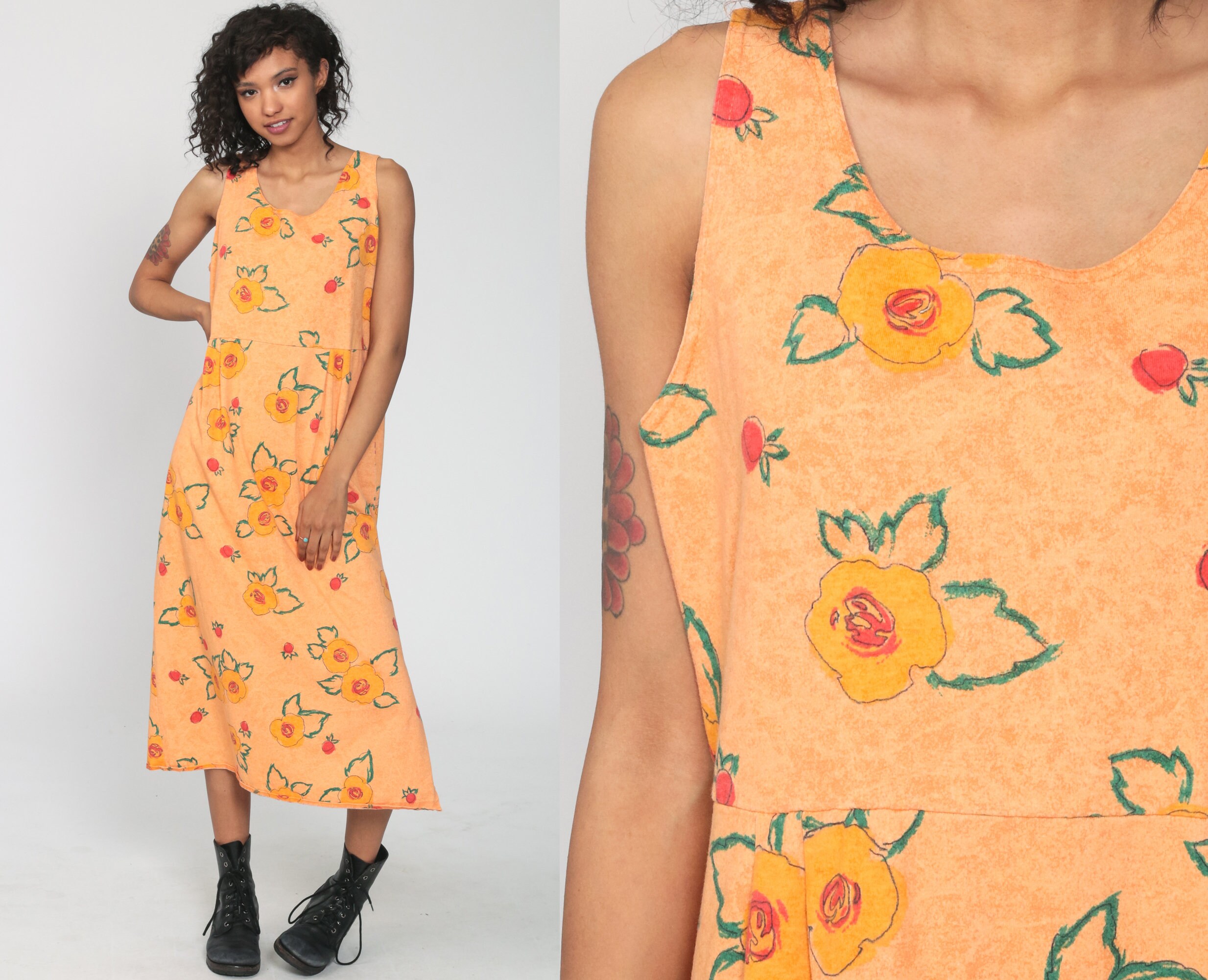 Floral Jumper Dress 90s Sundress Midi 