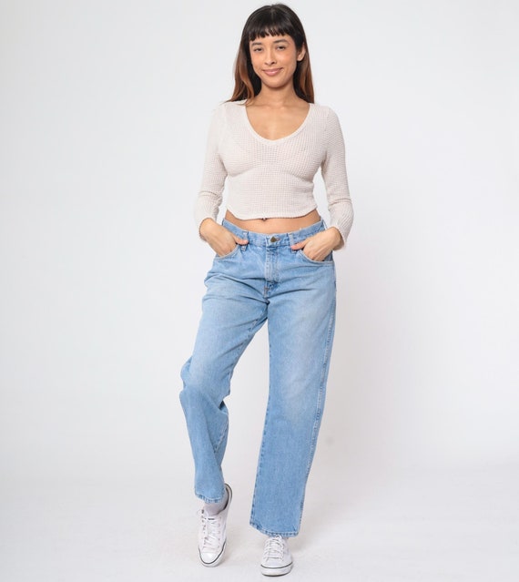 90s Straight Leg Jeans High Rise Waist Faded Blue Relaxed Denim Pants Boyfriend Streetwear Vintage 1990s Men's Medium