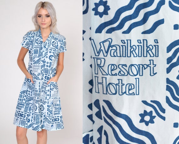 Hawaiian Mini Dress 70s Waikiki Hotel Resort Dres… - image 1