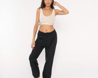 Pantalones cortavientos negros de los 90, estilo deportivo, con cintura elástica y cordón ajustable, estilo urbano, corte ajustado, estilo vintage, talla M.