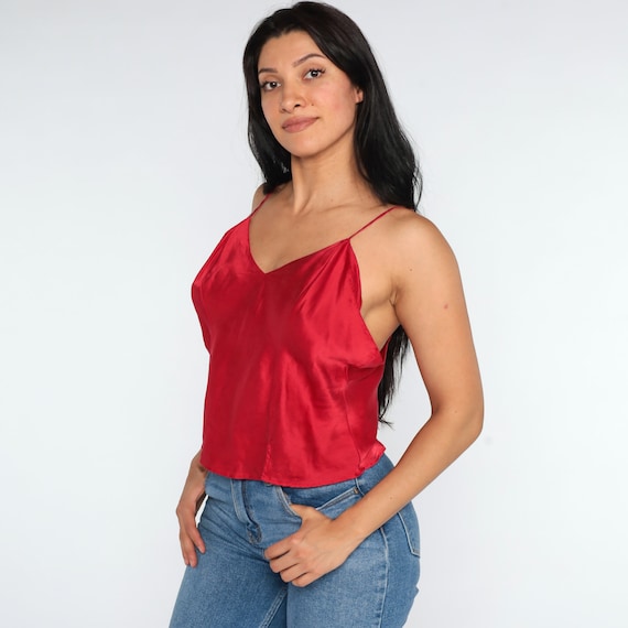 Silk Camisole Lingerie Tank Top Red Top 00s Cami Top Romantic Sleep Shirt Vintage Y2K Sexy Large xl l
