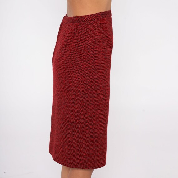 80s Pencil Skirt Red Black Cashmere Wool Blend Mi… - image 6