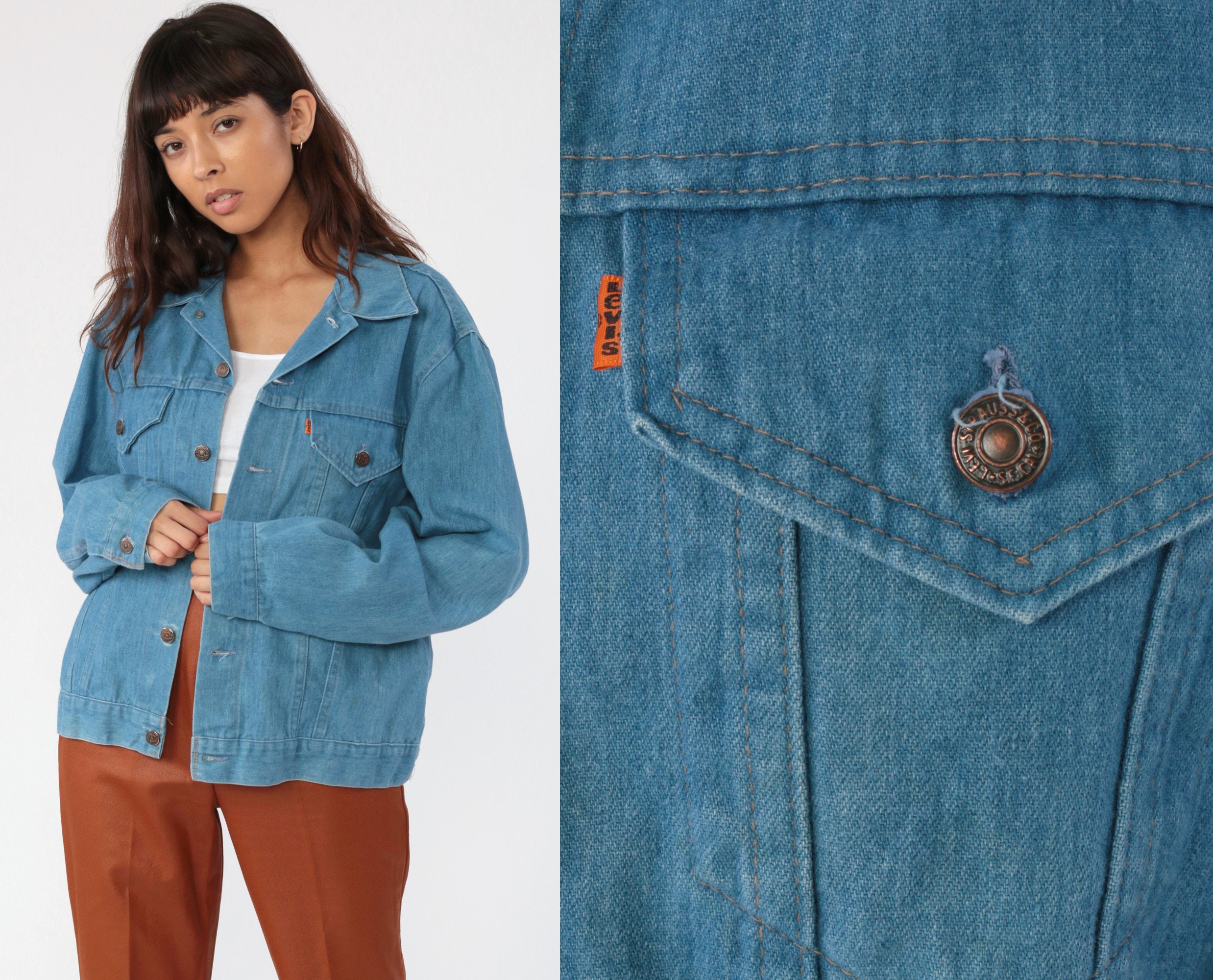 Denim Jacket Faded Levi Coat 1970s Blue 