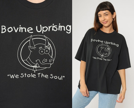 Vintage 90s Bovine Uprising T-Shirt Black Graphic Tee Friends Don't Let Friends Play Punk Cow Vintage 90s Joke Tee 1990s Extra Large xl
