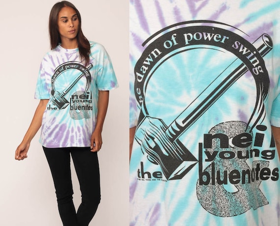 Neil Young Shirt Vintage 1988 Band T Shirt SPONSORED BY NOBODY Tour Tshirt Tie Dye 80s The Bluenotes Rock N Roll Concert Tee Large