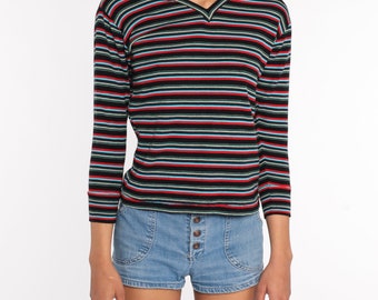 ⭐︎最終⭐︎COTTON STRIPE V NECK ALL IN ONE Buy Blue/Green Stripe Oversized Relaxed Fit 100% Cotton Boxy