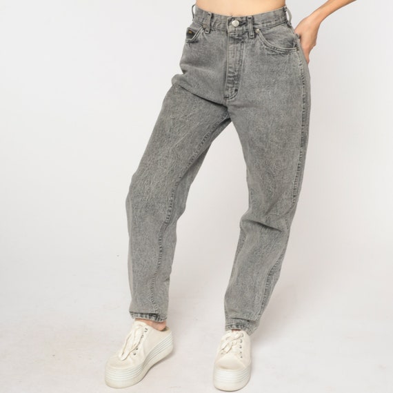 90s Lee Mom Jeans -- Grey Acid Wash Denim High Wa… - image 3