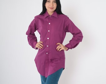 Camisa vintage morada con botones, camisa Oxford de los años 70, camiseta Sears de manga larga con cuello, básica, lisa, gemelos, estilo preppy, retro, años 70, para hombre, talla mediana