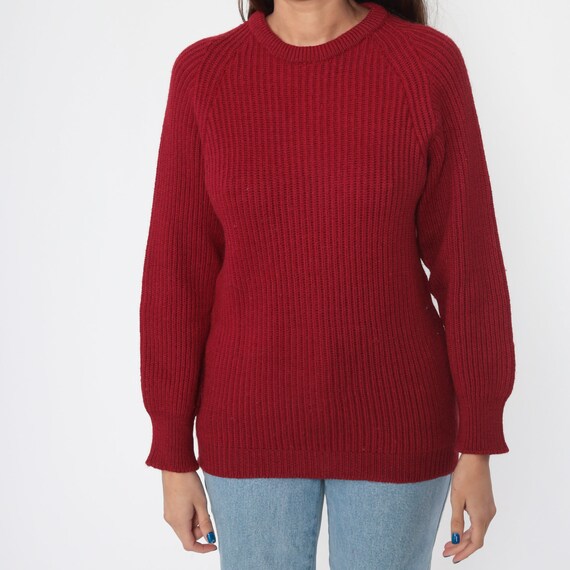 Burgundy Sweater WOOL Knit 80s Slouchy Pullover R… - image 7