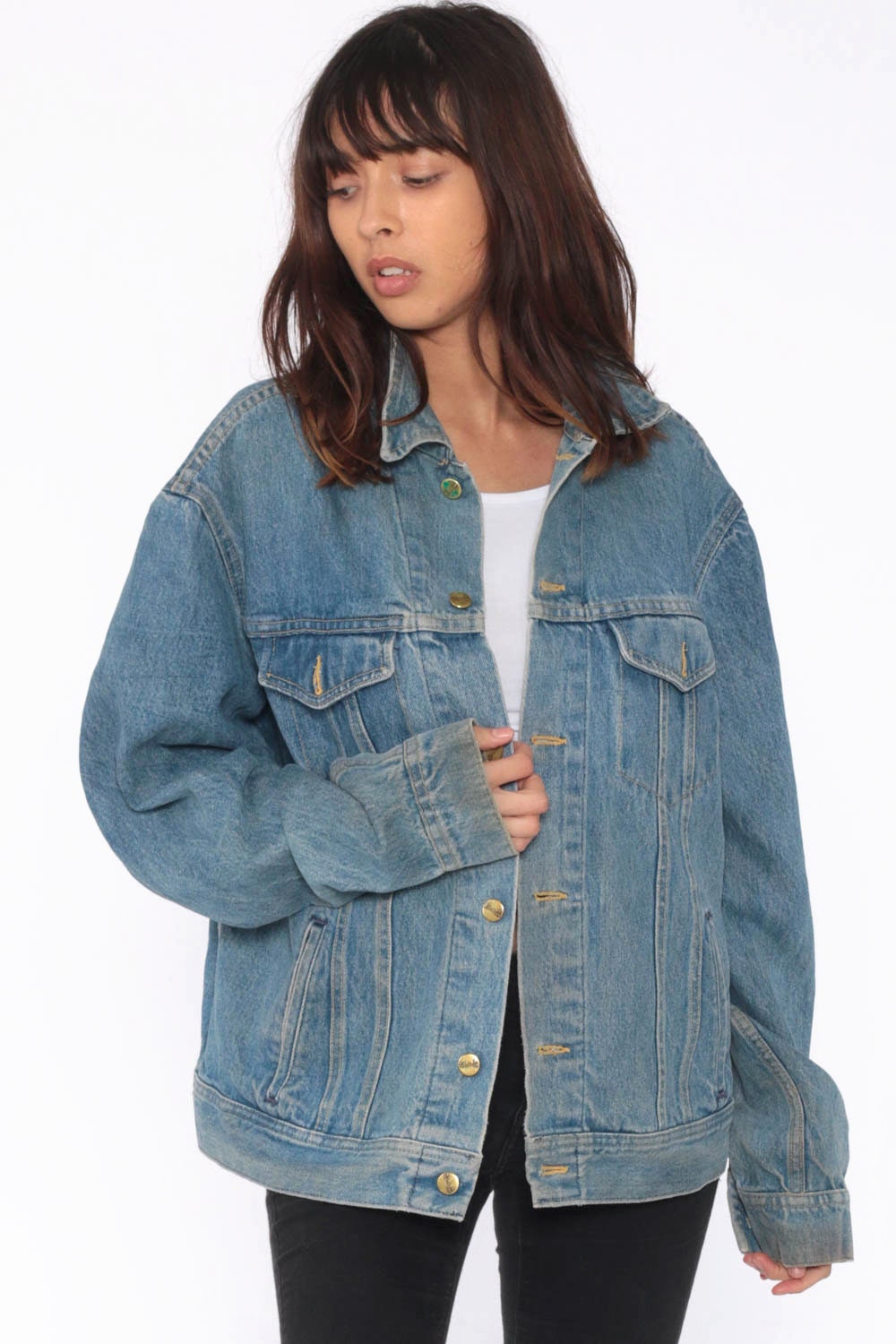 80s Denim Jacket LL Bean Jean Jacket Blue Jean Trucker Stone Wash 1980s