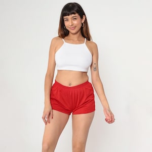Vintage Red Gym Shorts 80s Running Shorts Retro High Waisted Plain Jogging Elastic Waist Hot Pants Workout Hiking 1980s Extra Small xs