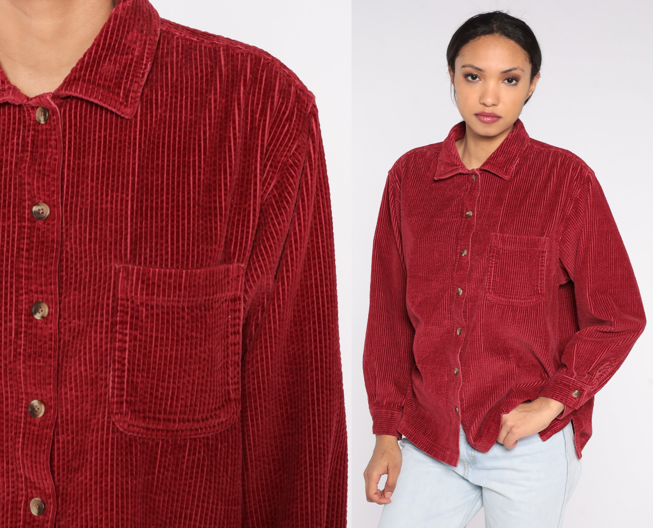 Red Corduroy Shirt Y2k Button up Long Sleeve LL Bean Boyfriend - Etsy