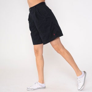 Vintage Ralph Lauren Shorts 90s Navy Blue Shorts Preppy High Waist Trouser Shorts Bermuda Cotton Pocket Retro 1990s Polo Shorts Medium image 4