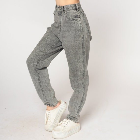 90s Lee Mom Jeans -- Grey Acid Wash Denim High Wa… - image 4