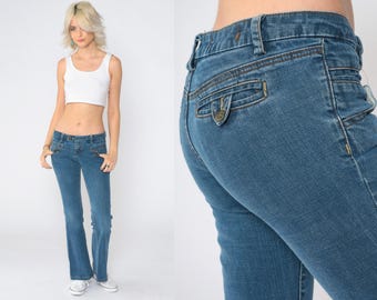 Y2K Flared Jeans Jou Jou Low Rise Jeans 00s Denim Bell Bottom Jeans Flares Vintage Blue Small 5/6
