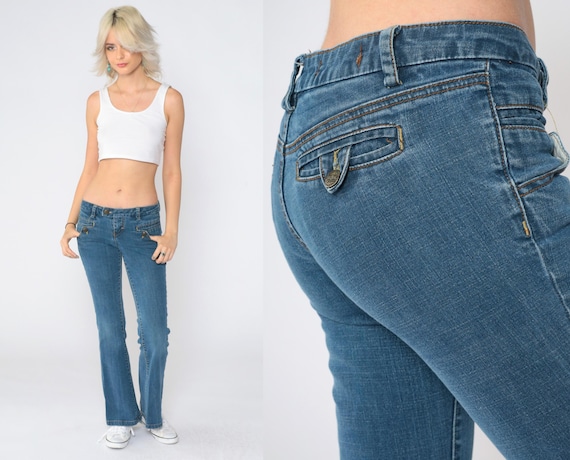 Y2K Flared Jeans Jou Jou Low Rise Jeans 00s Denim Bell Bottom Jeans Flares Vintage Blue Small 5/6