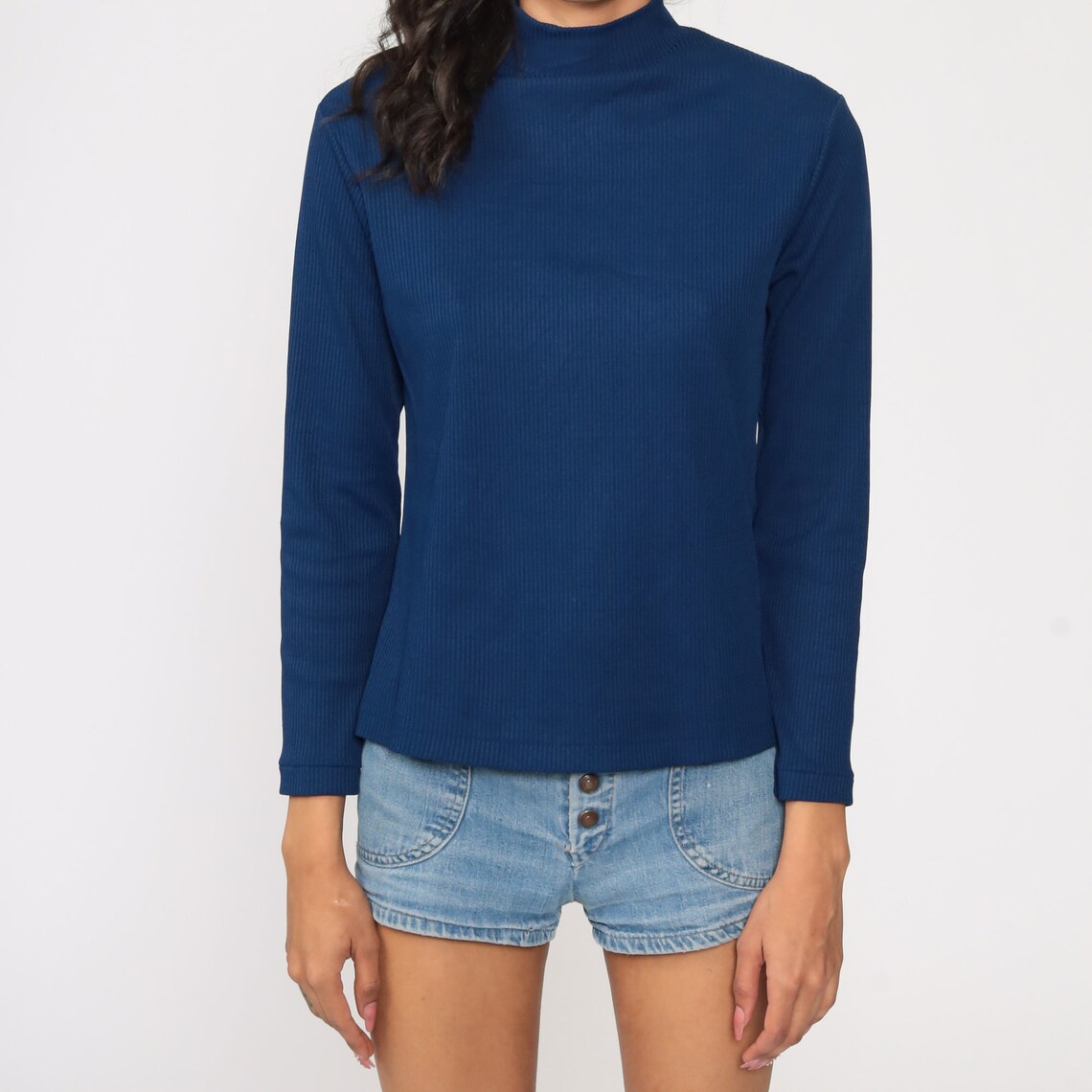 navy blue mock neck top