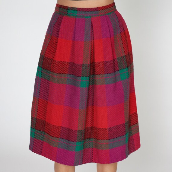 Red Plaid Skirt 70s Midi School Girl Skirt Tartan… - image 6