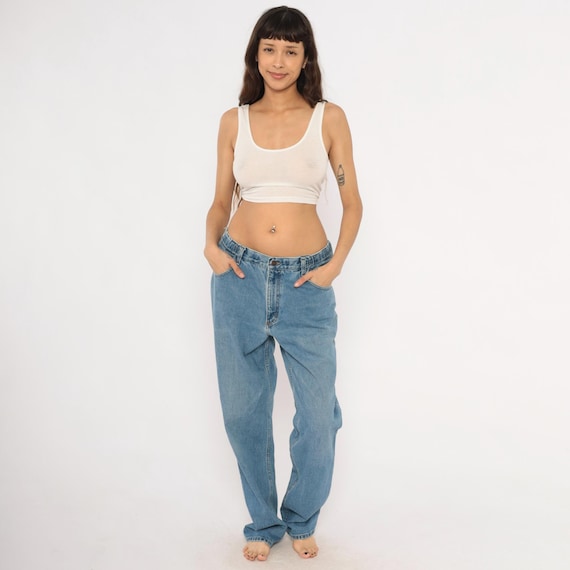 90s L.L. Bean Jeans Light Wash Denim Straight Leg Relaxed Fit Cotton Blue Faded Mid Rise Unisex Vintage Pants Medium Wash Slacks 34 x 34