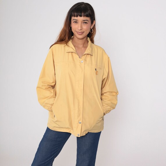Yellow Windbreaker Jacket Letter E Patch Zip Up Jacket 90s Windbreaker Plain Simple Basic Jacket Retro Vintage 1990s Large