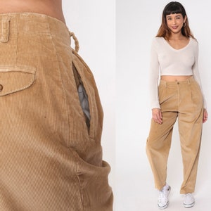 Pleated Corduroy Pants 90s Trousers Tan High Waisted Rise Trousers