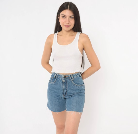 90s Cutoff Denim Shorts Sergio Valente High Waisted Blue Jean Medium Wash Cotton Raw Hem Mom Style Vintage Summer Bottoms Extra Small XS