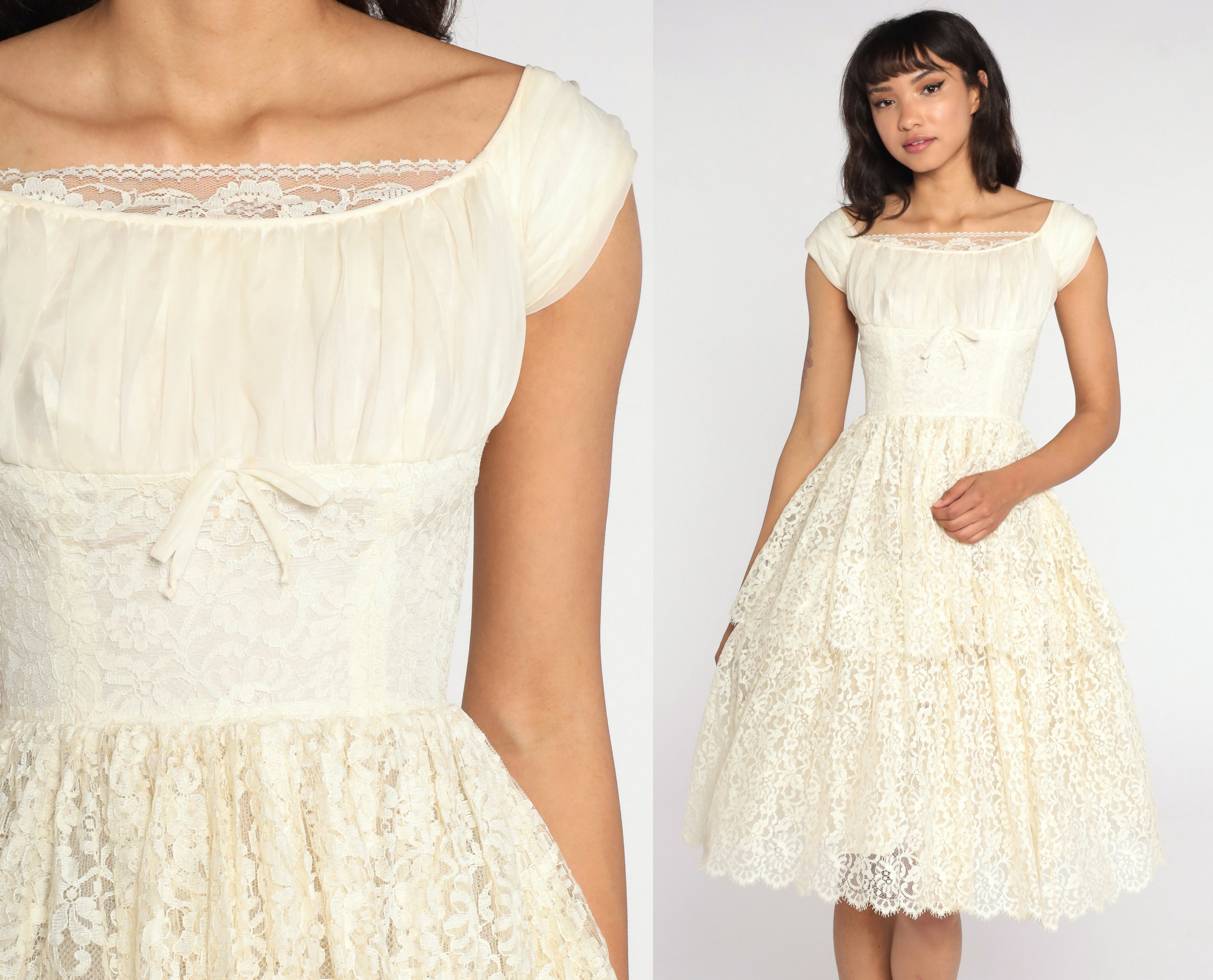50s Cocktail Dress Cream Lace Party 