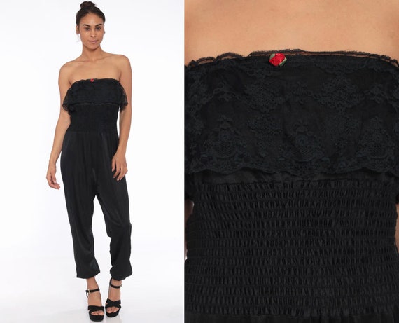 80s Strapless Lingerie Jumpsuit -- 80s Jumpsuit Bl