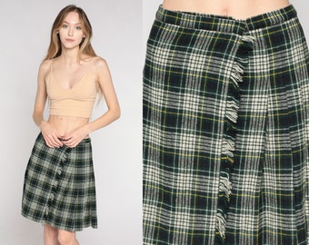 Minigonna scozzese anni '90, gonna in lana, retrò, grunge, avvolgente, minigonna a vita alta, da scolaretta, stile preppy, a quadri, blu navy, verde, bianco, vintage anni '90, taglia S