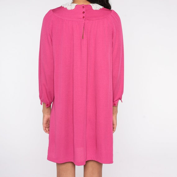 Pink Mini Dress 80s Lace Collar Tent Dress Long S… - image 7