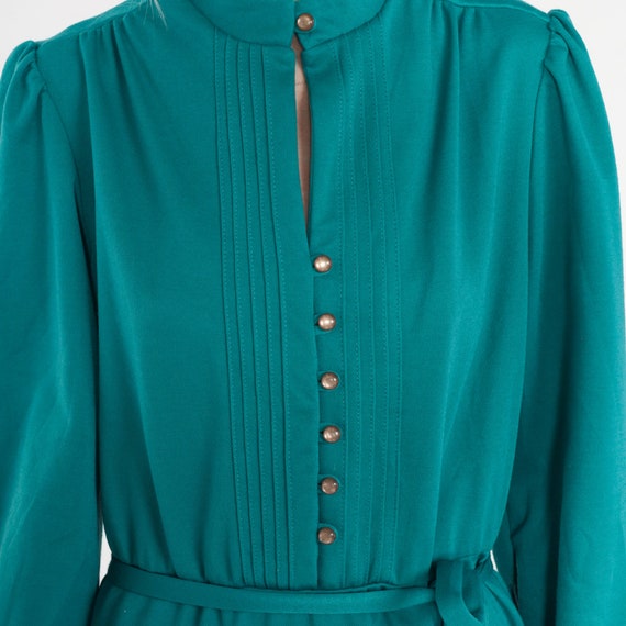 Teal Green Dress 80s Mini Dress Pleated Button Up… - image 6