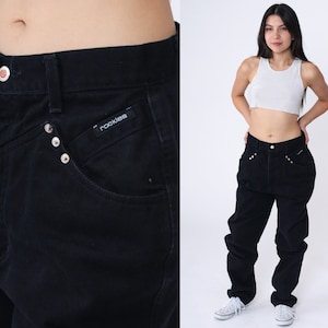 90s Rockies Jeans Black Western Denim Rodeo High Waisted Jeans Pants Tapered Straight Leg Rocky Mountain 1990s Vintage Medium 29 Tall Long