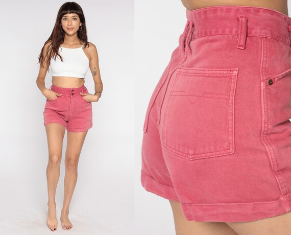 80s Jean Shorts Red Cuffed Denim Shorts 