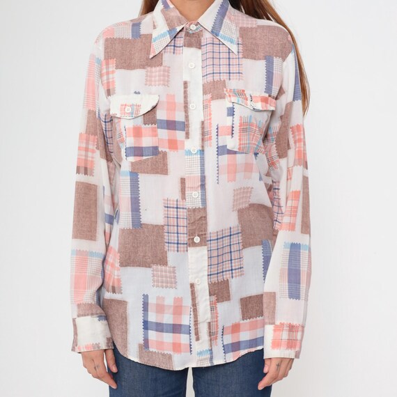 Patchwork Fabric Swatch Print 70s Button Up Shirt… - image 6