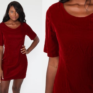 Red Velvet Mini Dress 70s Mod Party Blue Vintage Cocktail Shift 1970s Gogo 60s Formal Lolita Holiday MiniDress Small Medium