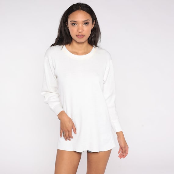 80s Thermal Shirt White Long Sleeve Undershirt Waffle Knit Shirt 1980s Under Shirt T Shirt Underwear Retro Tee Layer Vintage Large xl l