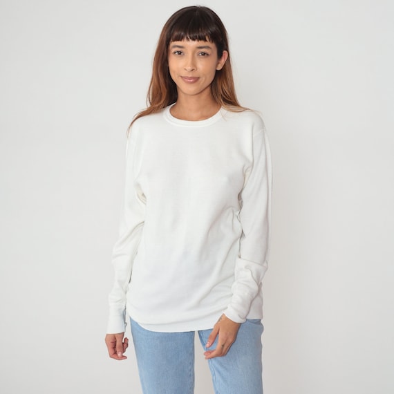 White Thermal Shirt 90s Long Sleeve Waffle Knit T… - image 4