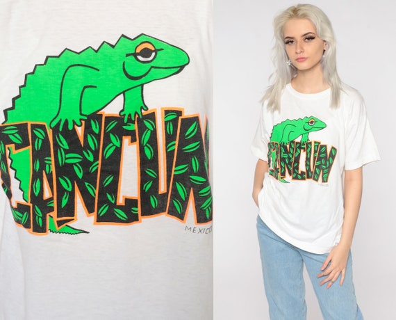 Cancun Mexico Shirt 90s T Shirt Iguana Lizard Shirt Neon Retro