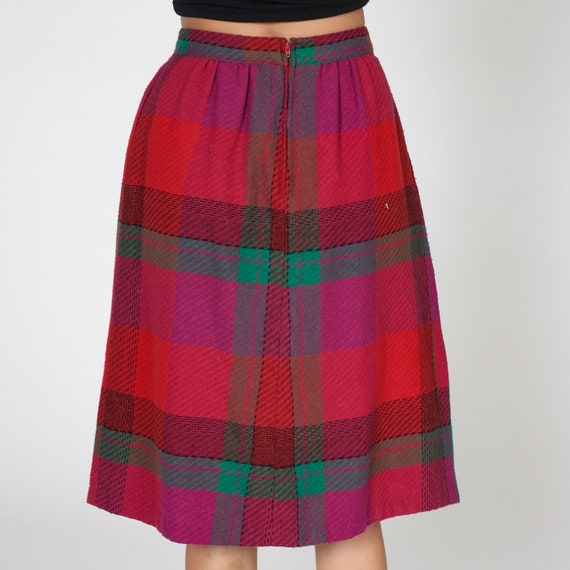 Red Plaid Skirt 70s Midi School Girl Skirt Tartan… - image 5