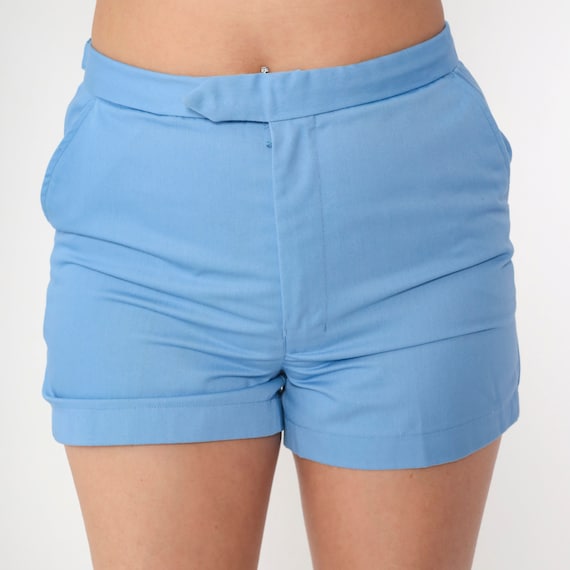 70s Shorts Blue High Waisted Shorts Retro Trouser Shorts Plain Shorts Pinup Summer Preppy Vintage 1970s Small S