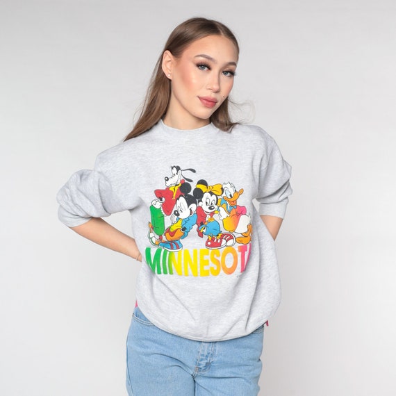 Minnesota Disney Sweatshirt 90s Mickey Mouse Sweatshirt Minnie Mouse Sweatshirt Goofy Shirt Cartoon Crewneck Vintage Retro Grey Medium
